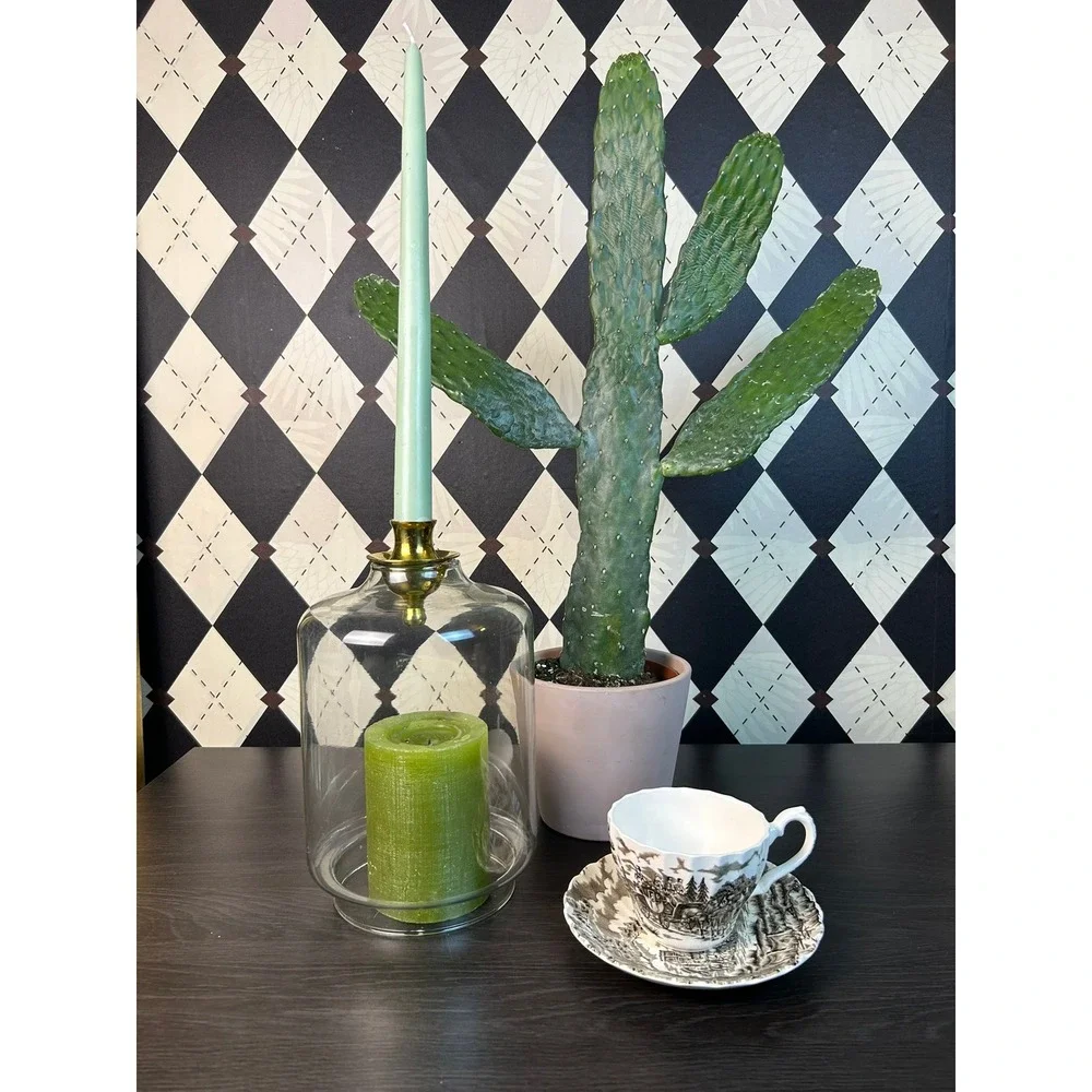 Vintage Reversible Glass Hurricane Candle Holder Brass Top 9 Inch